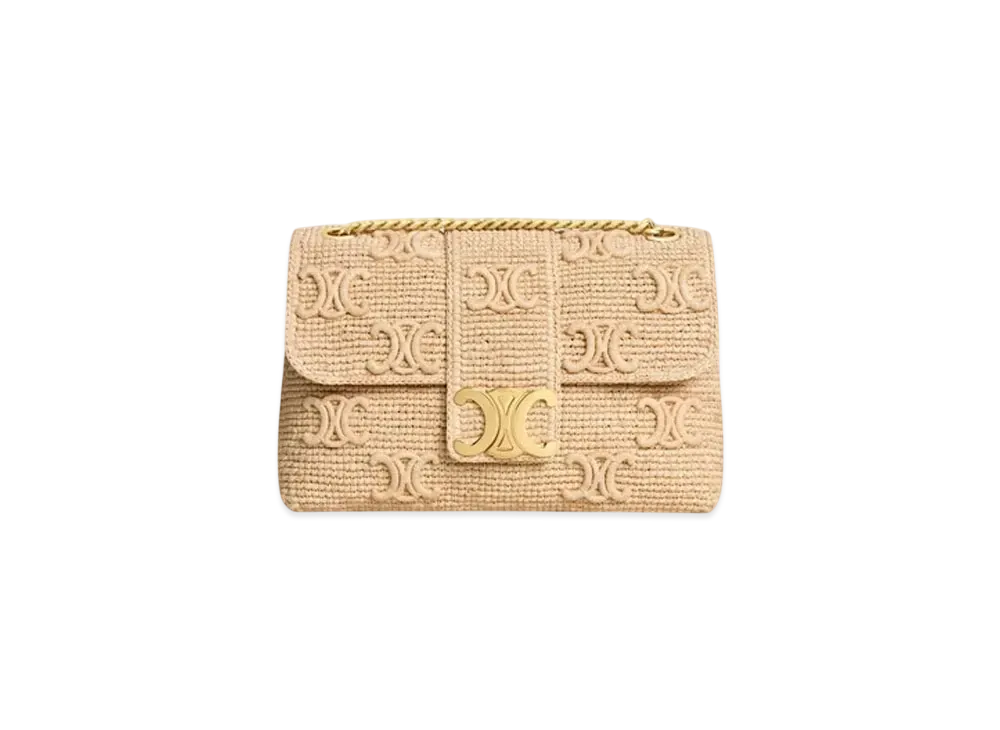 CELINE Medium Celine Victoire Bag in Raffia With Triomphe Embroideries "Natural"