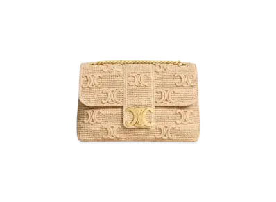 CELINE Medium Celine Victoire Bag in Raffia With Triomphe Embroideries "Natural"