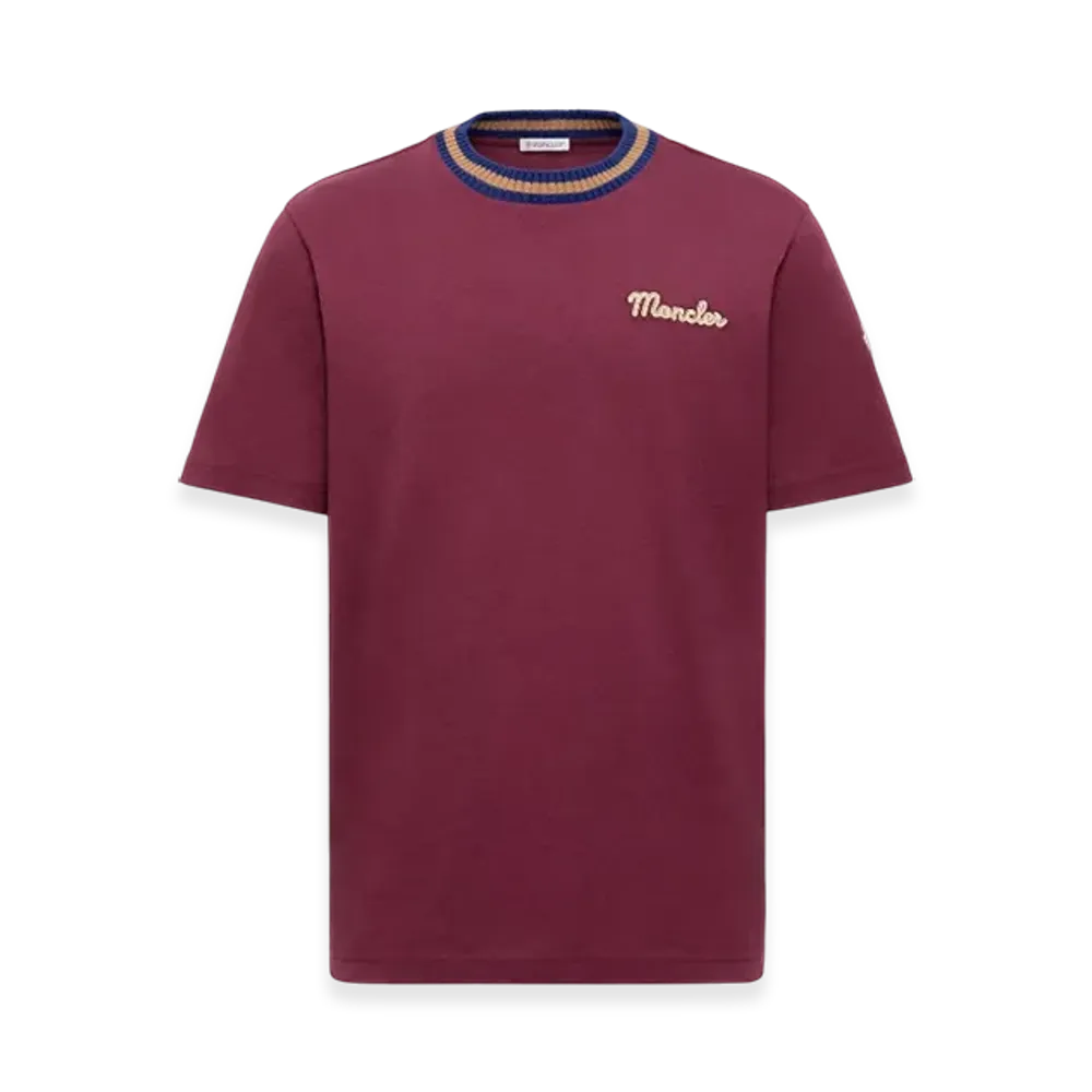 MONCLER Embroidered Logo Cotton T-Shirt "Burgundy"