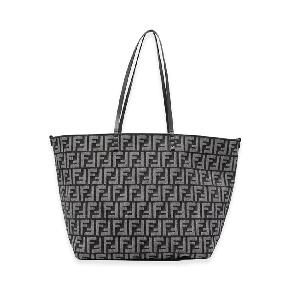 FENDI Women's Embroidered Denim Large Roll Shopping Bag "Black"