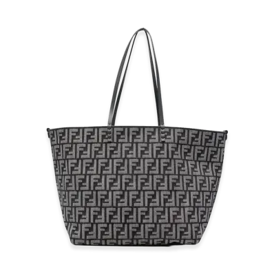 FENDI Women's Embroidered Denim Large Roll Shopping Bag "Black"
