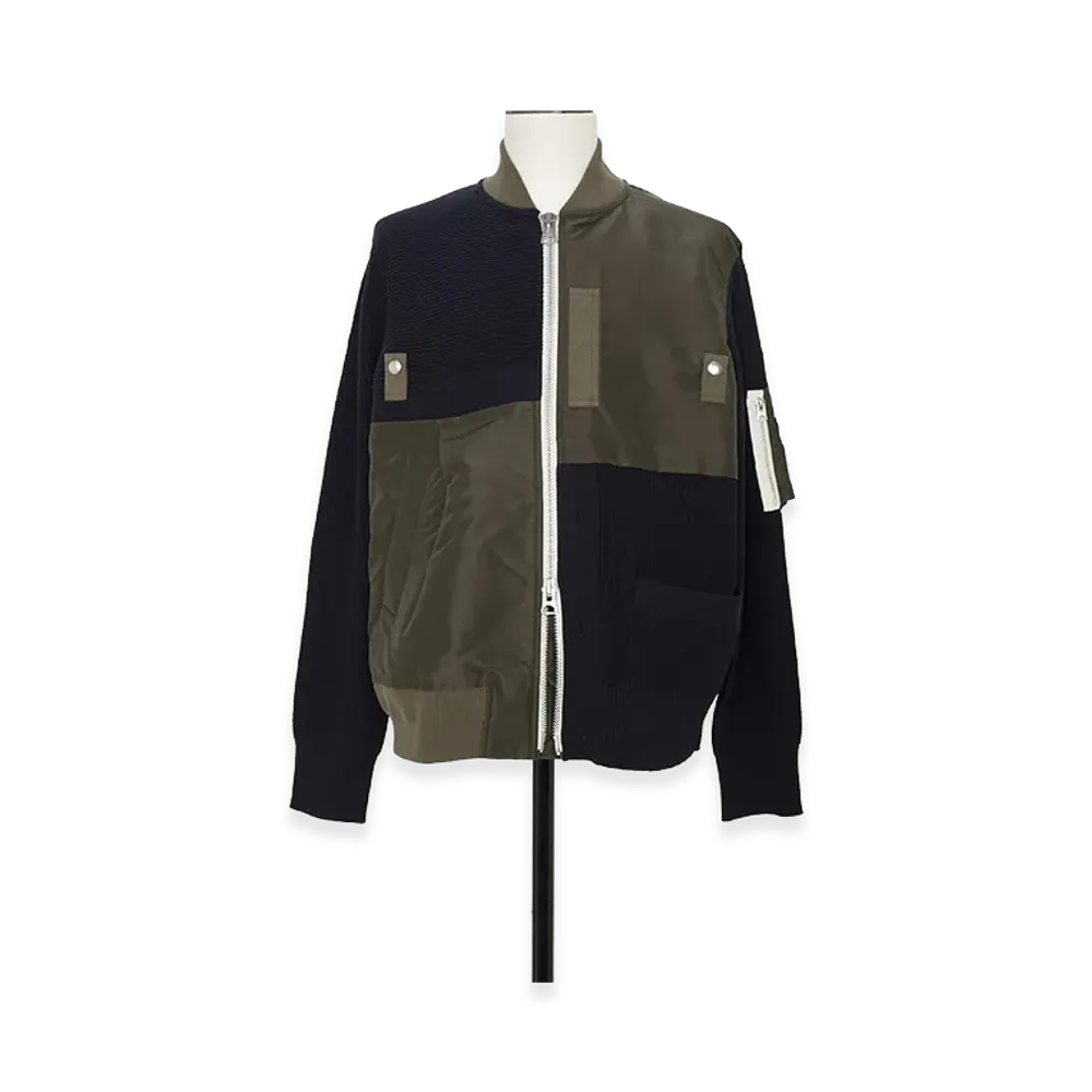 sacai Nylon Twill x Knit Blouson "Navy/Dark Khaki"