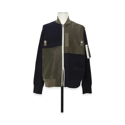 sacai Nylon Twill x Knit Blouson "Navy/Dark Khaki"