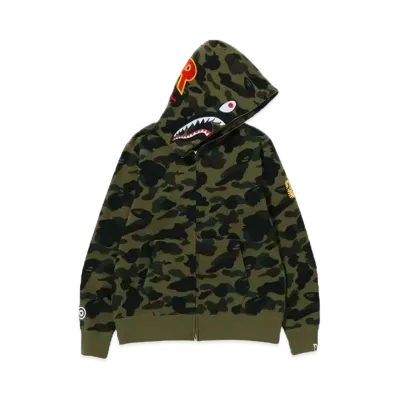 A BATHING APE 1st Camo 2nd Shark Full Zip Hoodie "Green"