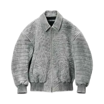 Alexander Wang Embroidered Lambskin Bomber Jacket "Grey"