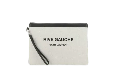 SAINT LAURENT Rive Gauche Zippered Pouch In Linen Canvas "Whiter Linen"