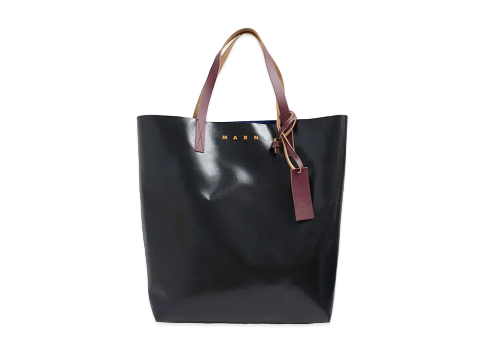 Marni Black and Blue PVC Shopping Bag with Calfskin Leather Handles