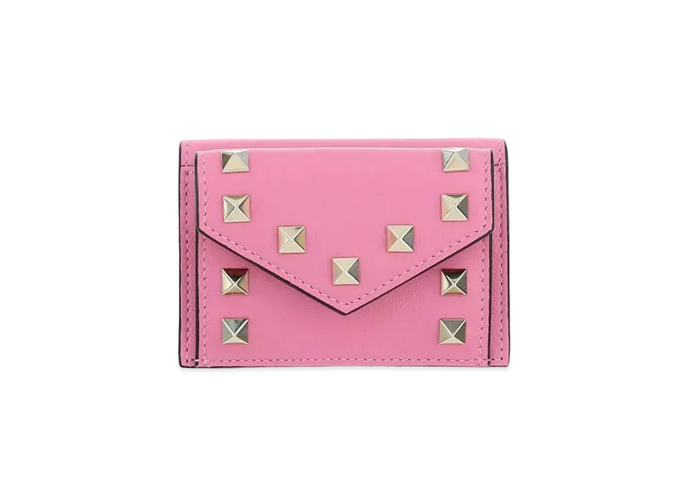 Valentino Small Rockstud Grainy Calfskin Small Wallet "Dawn Pink"