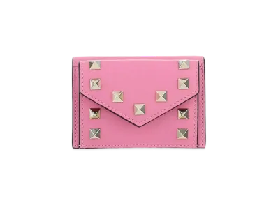 Valentino Small Rockstud Grainy Calfskin Small Wallet "Dawn Pink"
