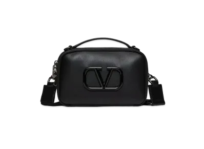 Valentino Lacquered V Logo Signature Leather Crossbody Bag "Black"
