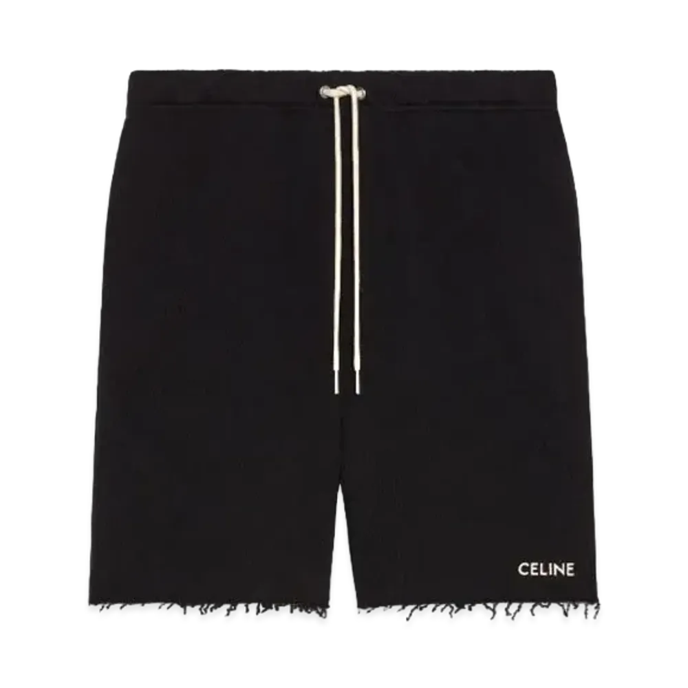 CELINE Embroidered Shorts In Cotton Fleece "Black/White"