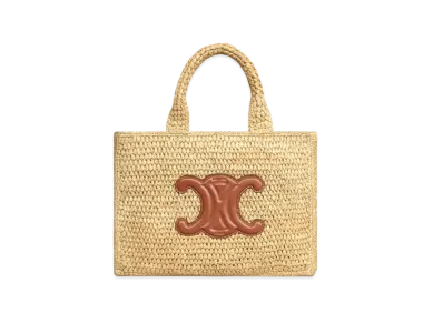 CELINE Small Cabas Thais in Raffia and Calfskin "Tan"