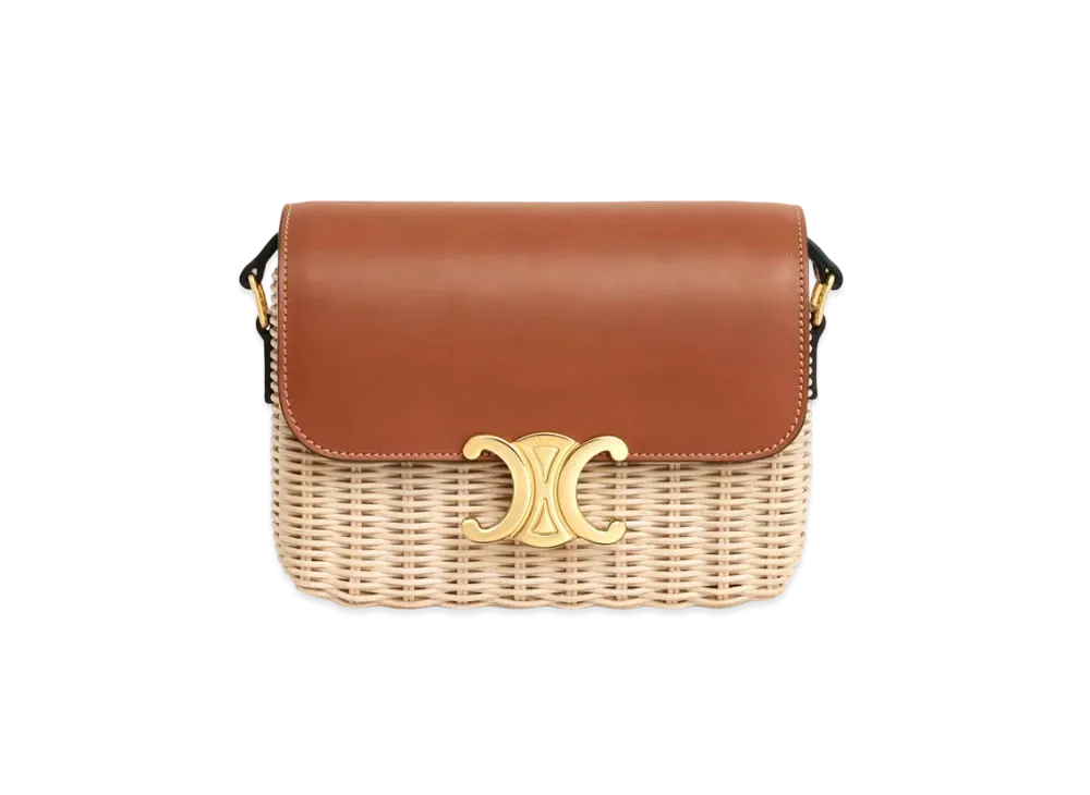 CELINE Teen Triomphe Bag in Wicker and Calfskin "Natural/Tan"
