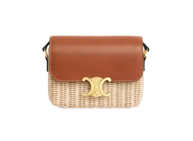 CELINE Teen Triomphe Bag in Wicker and Calfskin "Natural/Tan"