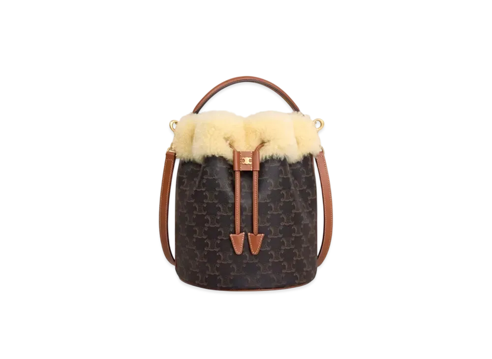 CELINE Clara Bag In Triomphe Canvas and Shearling "Tan/Natural"