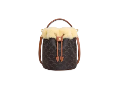 CELINE Clara Bag In Triomphe Canvas and Shearling "Tan/Natural"