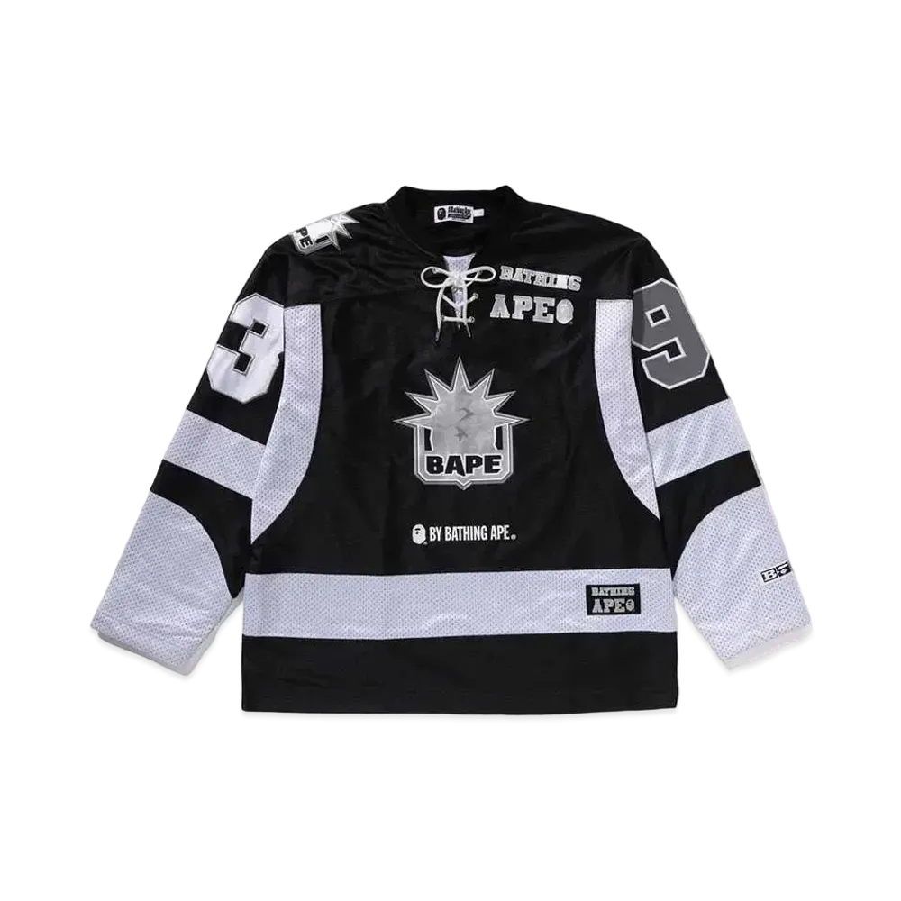 A BATHING APE Multi Logo Relaxed Fit LS Ice Hockey Jersey "Black"