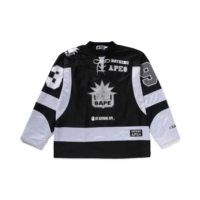 A BATHING APE Multi Logo Relaxed Fit LS Ice Hockey Jersey "Black"