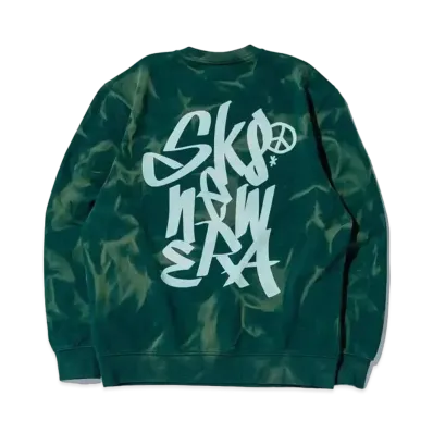NEW ERA Crewneck Sweat Graffiti Logo Wash "Dark Green"