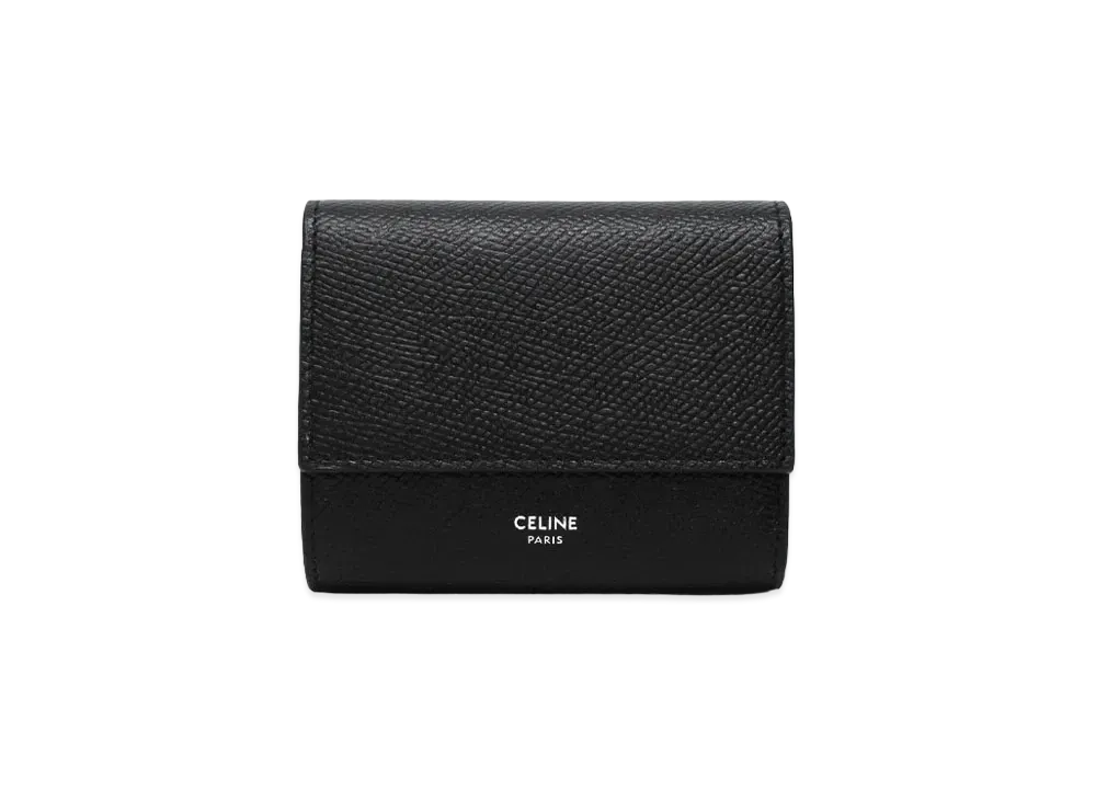 CELINE Small Trifold Wallet In Grained Calfskin "Black"