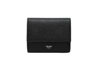 CELINE Small Trifold Wallet In Grained Calfskin "Black"