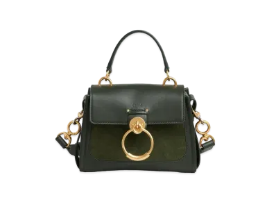Chloe Mini Tess Day Bag In Suede & Shiny Calfskin "Forest"