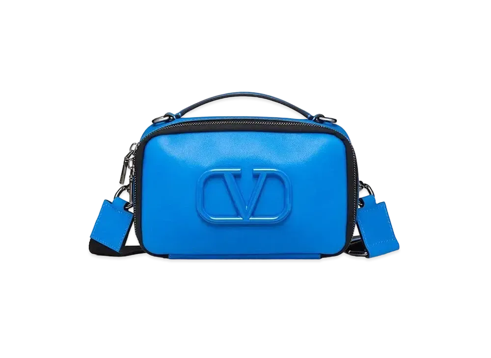 Valentino Lacquered V Logo Signature Leather Crossbody Bag "Blue"