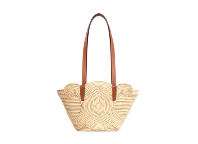 CELINE Classic Panier Small Braided Triomphe in Raffia and calfskin "TAN"
