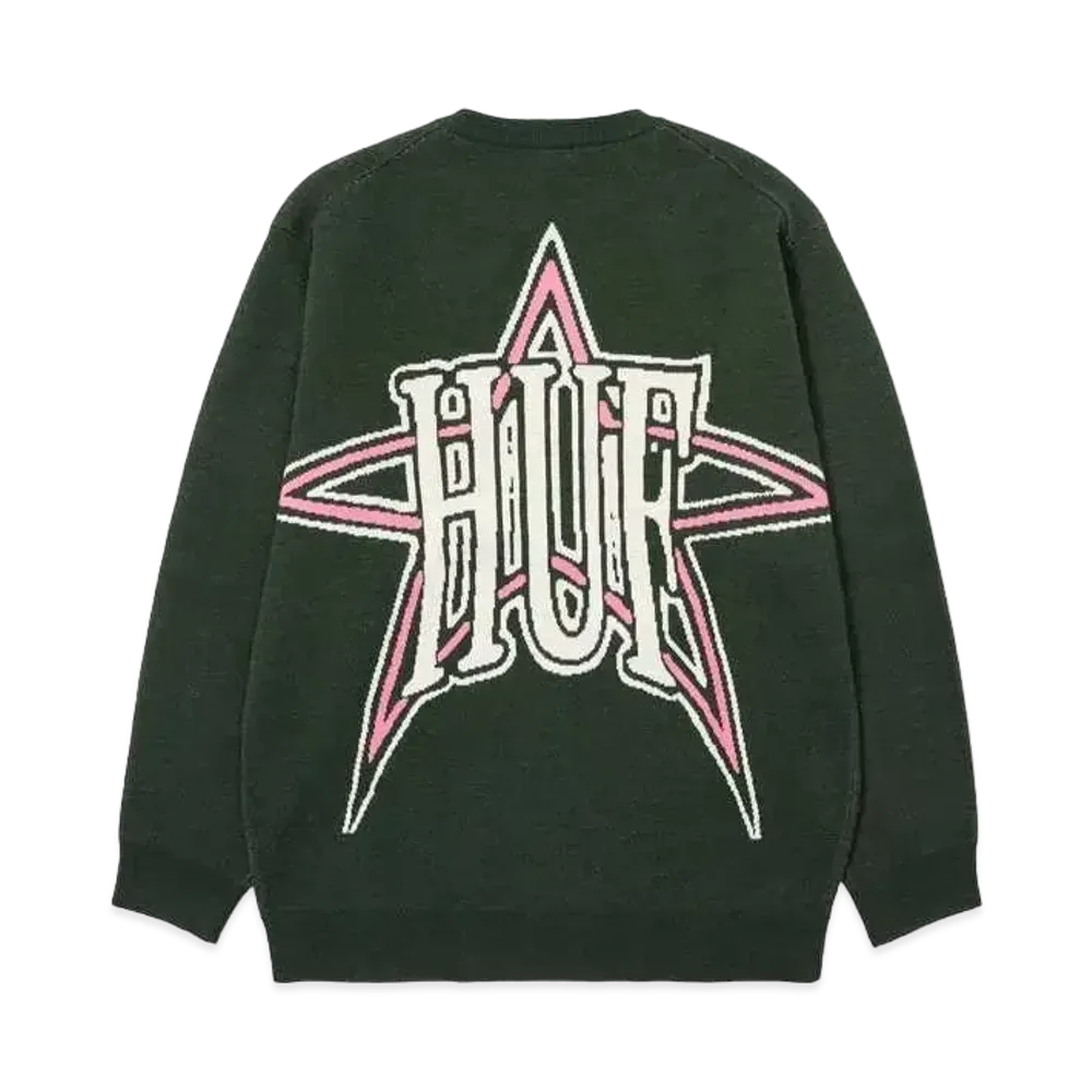 HUF Fall 24 Galactic Jacquard Sweater "Hunter Green"