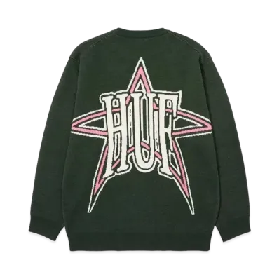 HUF Fall 24 Galactic Jacquard Sweater "Hunter Green"
