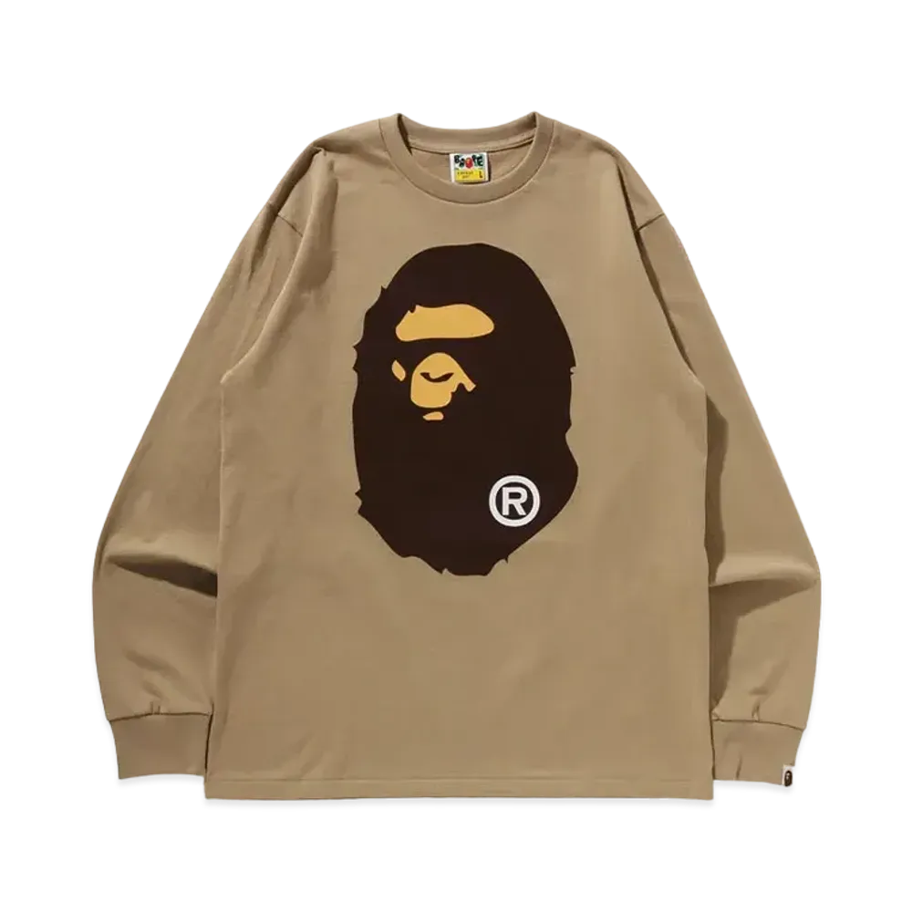 A BATHING APE Big Ape Head L/S Tee "Beige"