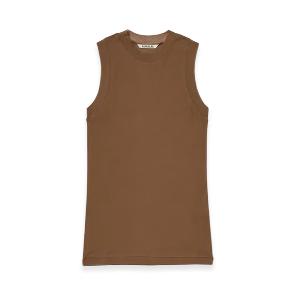 AURALEE Super High Gauge Sheer Rib Tank Top "Brown"