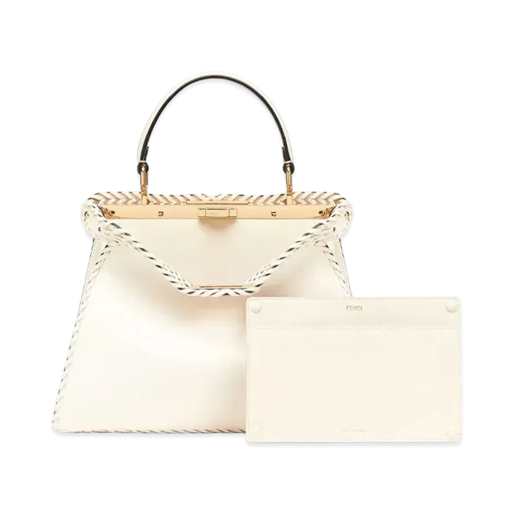 FENDI Peekaboo I See U Medium Leather Bag Decoration Stitch "White"