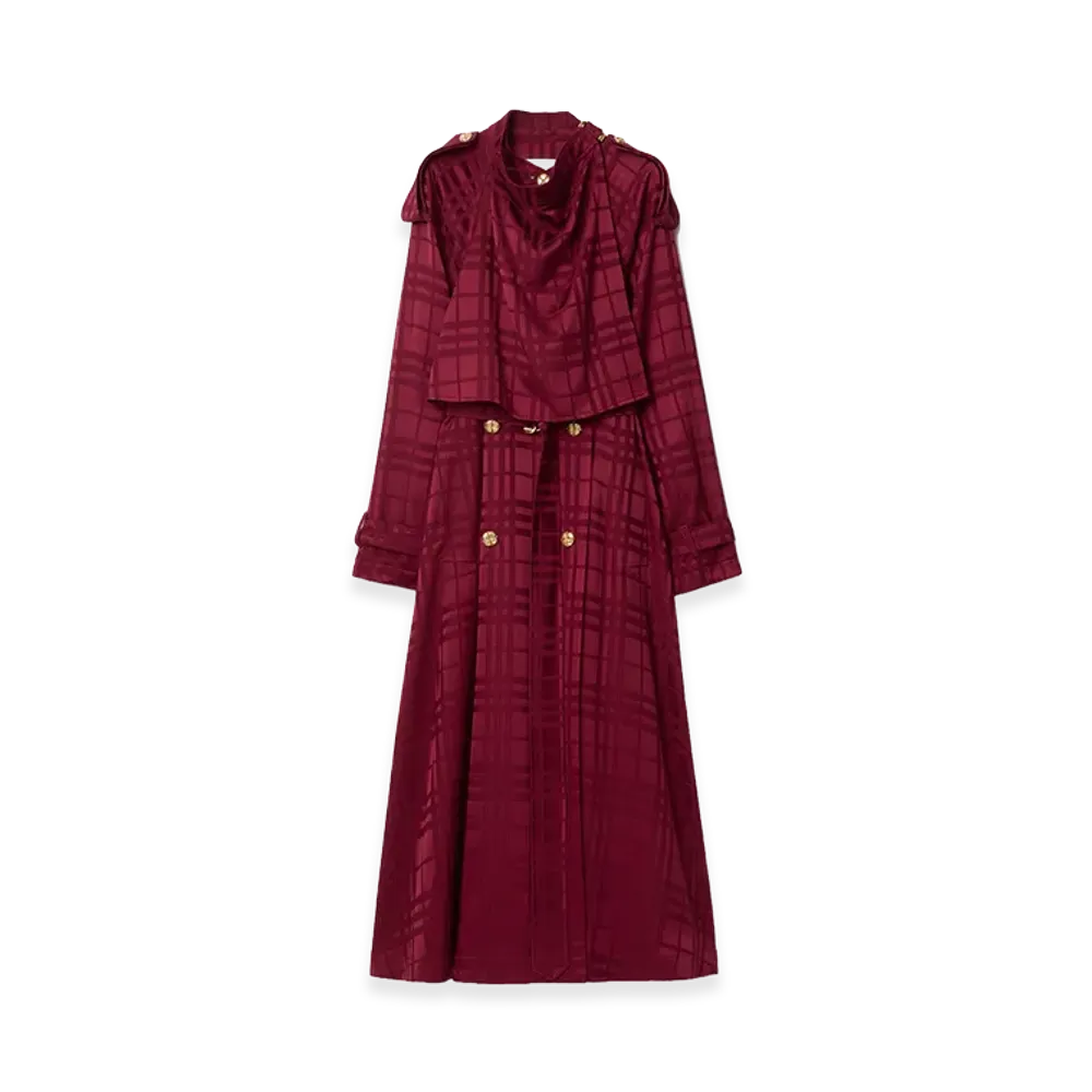 Burberry Women's Check Silk Trench Coat "Ripple Red"