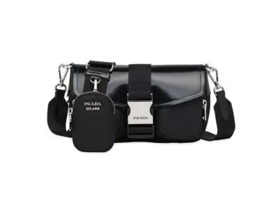 PRADA Pocket Nylon & Brushed Leather Bag "Black"