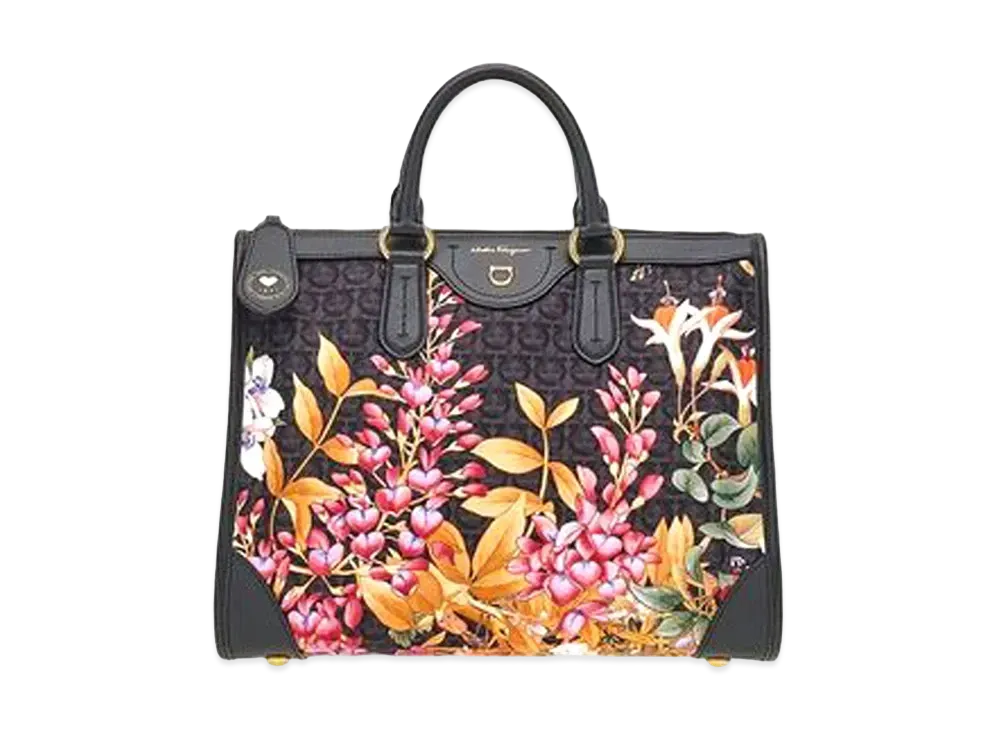 Salvatore Ferragamo Giardino Print Handbag (M)- Econyl Nylon "Black"