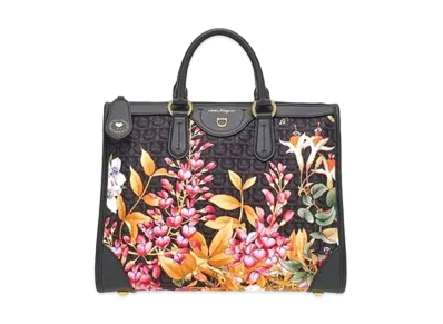 Salvatore Ferragamo Giardino Print Handbag (M)- Econyl Nylon "Black"