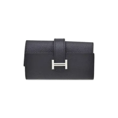 Hermes Bearn 4 Key Case Veau Epsom "Blue Indigo/Silver"