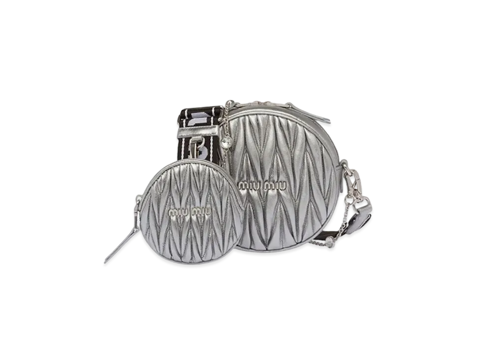 MIU MIU Materassenuppa Leather Shoulder Bag "Silver"