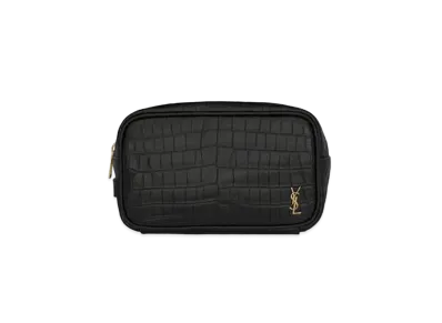 SAINT LAURENT Tiny Monogram Small Grooming Case In Crocodile-Embossed Matte Leather "Black"