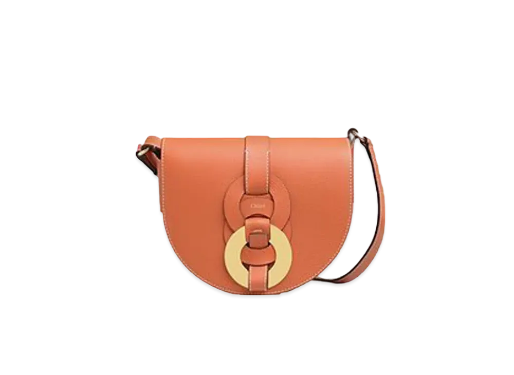 Chloe Small Darryl Saddle Bag In Small Grain & Smooth Calfskin "Orange"