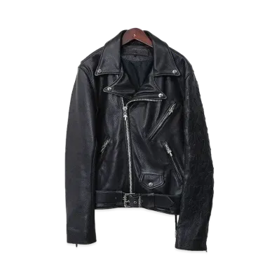 Chrome Hearts x COMME des GARCONS JJ DEAN Cross Patch Custom Double Leather Riders Jacket "Black"