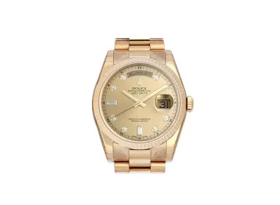 ROLEX Daydate 8P Diamonds/2P Baguette Diamonds "Champagne/Yellow Gold"