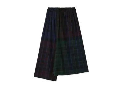 Yohji Yamamoto Y's WOOL RAYON CHECK ASYMMETRICAL GATHERED PANTS "Black"