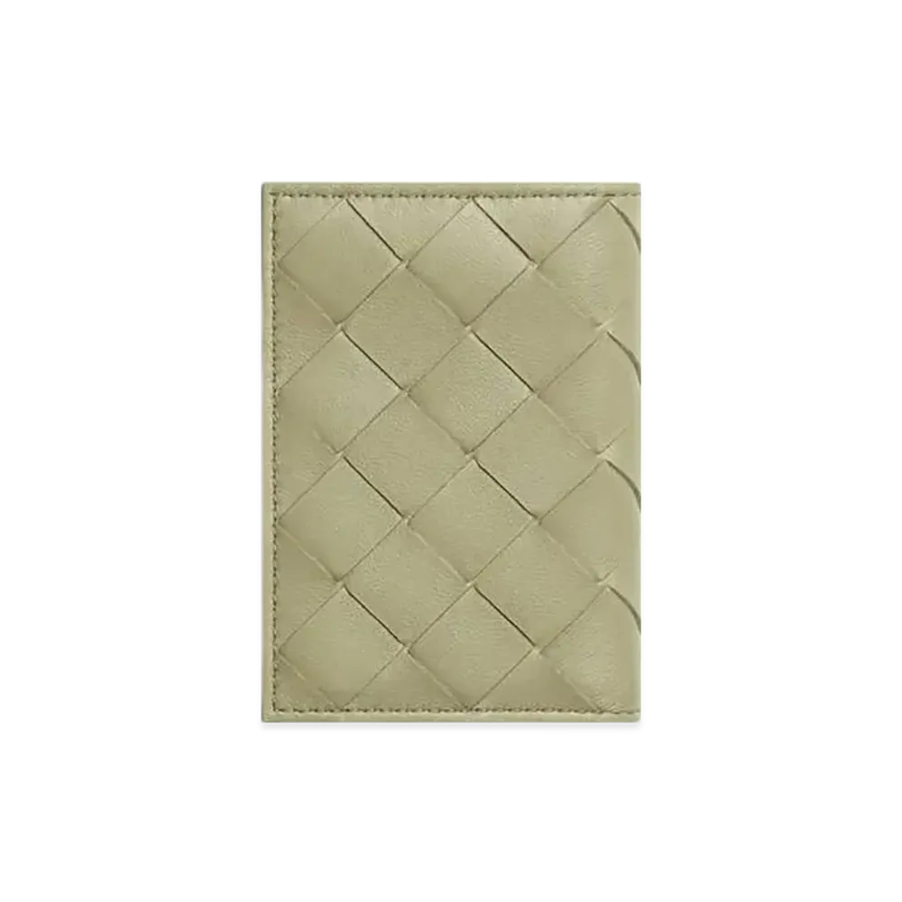 Bottega Veneta Intrecciato Tiny Tri-Fold Wallet "Travertine/New Sage"
