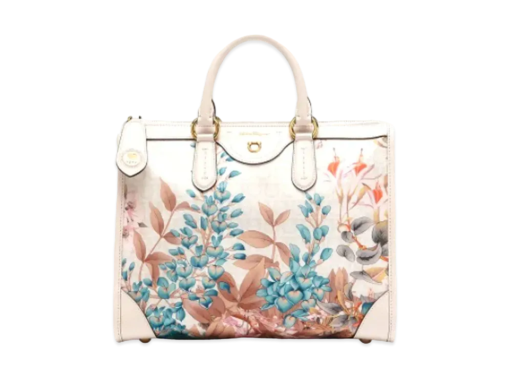Salvatore Ferragamo Giardino Print Handbag (M) - Econyl Nylon "Bone"