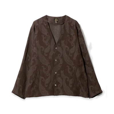 NEEDLES V Neck Shirt Rayon Paisley Jacquard "Burgundy"