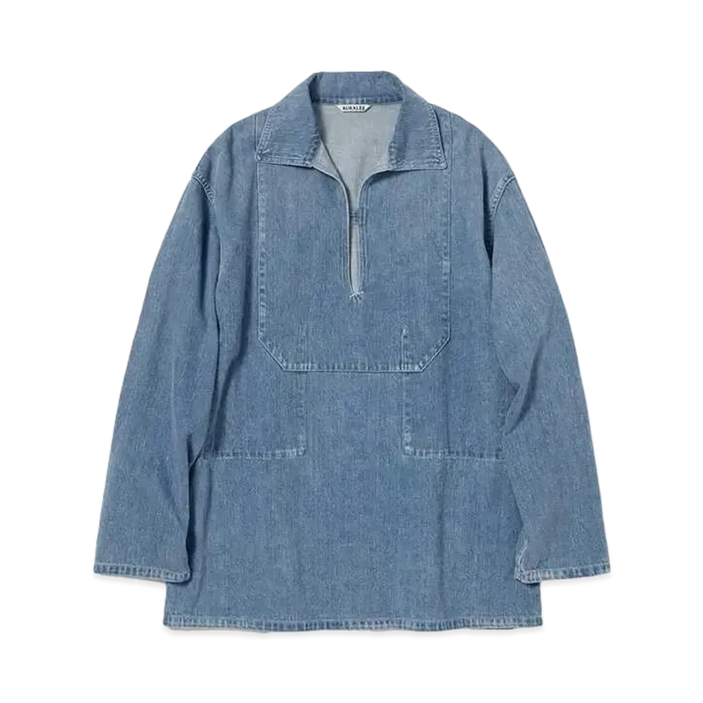 AURALEE Selvedge Faded Light Denim P/O Shirt "Light Indigo"