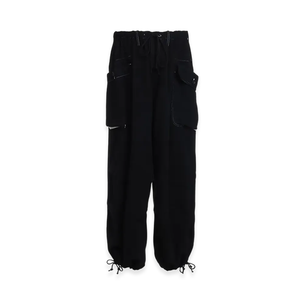 S'YTE Eco Wool Beaver White Stitch Cargo Pants With Asymmetrical Pockets "Black"