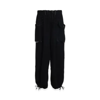 S'YTE Eco Wool Beaver White Stitch Cargo Pants With Asymmetrical Pockets "Black"